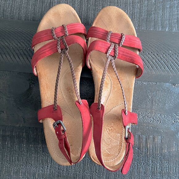 Naya Nalisha Women's Sandals Platform Wedge Cork Red Leather Size 11 - Picture 3 of 8